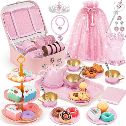 iAOVUEBY Tea Party Set for Little Girls Age 3-8, Kids Princess Pretend Playset by iAOVUEBY