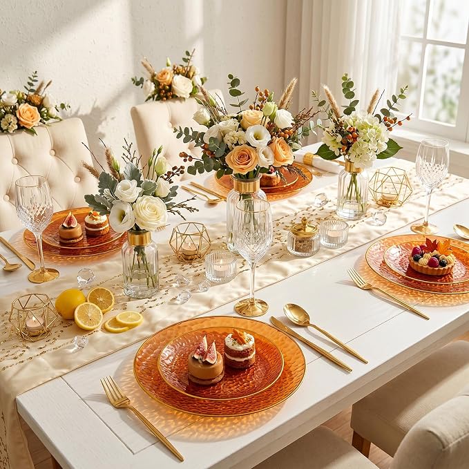 Rubtlamp 100Pcs Amber Gold Plastic Plates, Disposable Plates - Image 7