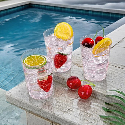 DaYammi 100 Pack 10oz Pink Plastic Cups, Premium Disposable Rose Gold Glitter Plastic Cups for Martini and Cocktail,Disposable Cup with Pink Glitter Perfect for Party Valentine's Day Mother's Day