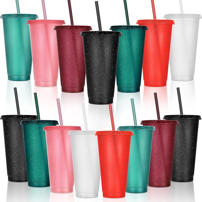 Honeydak 15 Pack Tumbler with Straw and Lid Bulk Cups by Honeydak