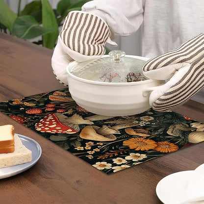 6 Pcs Placemats,Retro Mushroom Placemats,Daisy Table Mats Washable Recyclable Table Placemat for Indoor Outdoor Heat Resistant Kitchen Dining 12"x18"