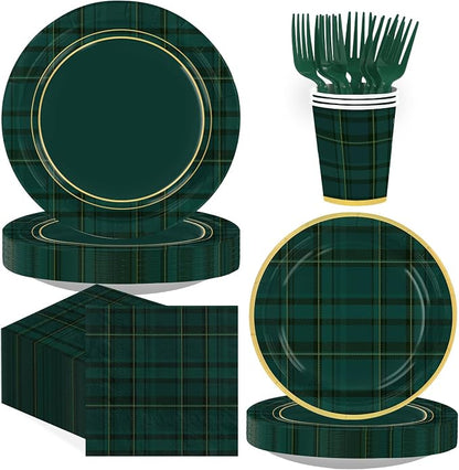 250Pcs Green Blue Tartan Plaids Party Decoration by Greencian