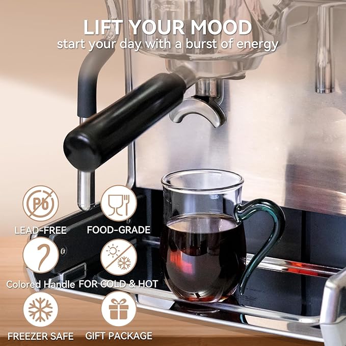 COMI Glass Coffee Cups, 8oz Clear Coffee Cups Set of 6, Lightweight Glass Mugs - Image 2