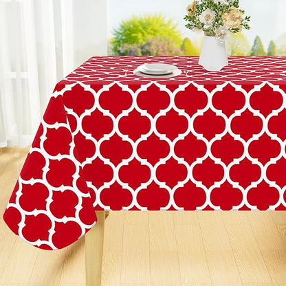 Smiry Rectangle Table Cloth, Waterproof Vinyl Tablecloth with Flannel Backing for Rectangle Tables, Wipeable Spillproof Plastic Tablecloths for Dining, Camping, Indoor and Outdoor (52"x70", Red)