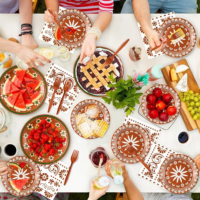 96Pcs Platos De Barro Mexicanos Cielito Lindo Terracotta Clay Party Plates - Image 5