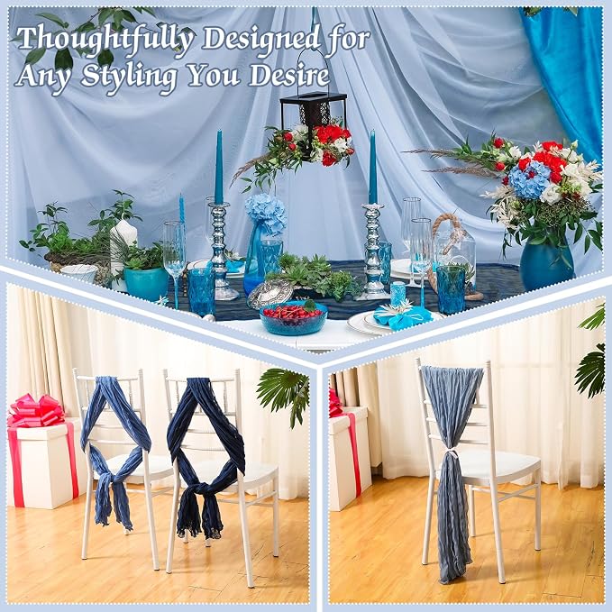12 Pcs Gradient Blue Cheesecloth Gauze Table Runners | Boho Wedding Decor - Image 6