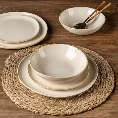 AmorArc Ceramic Dinnerware Sets,Handmade Reactive Glaze Stoneware Plates and Bowls Sets,Highly Scratch Resistant | Dishwasher & Microwave Safe Dishes Set,Service for 4 (12pc)
