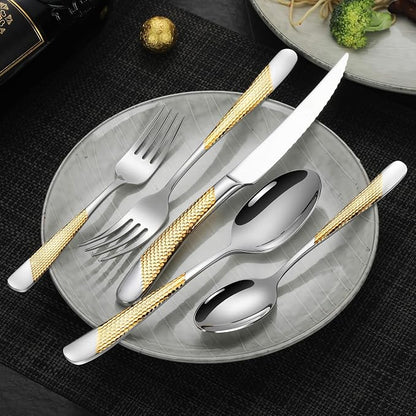 40-Piece Hammered Silver Gold Silverware Set - Image 3