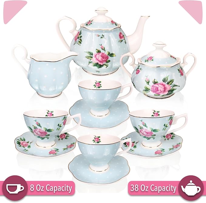 BTaT- Floral Tea Sets for Adults, Service for 4, Pot & Cups - Image 3
