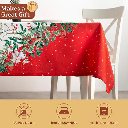 Maison d' Hermine Table Cloth Square Table 100% Cotton 54 x 54 Inches Fall Tablecloth Reusable Everyday Use for Thanksgiving Christmas Decorations Dining Farmhouse Party (Noel)