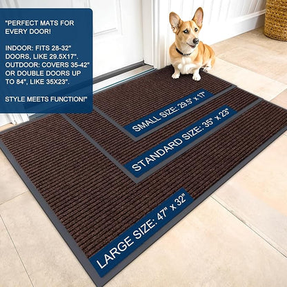 OLANLY Front Door Mat Indoor Outdoor Entrance, Waterproof Heavy Duty Doormat, Fade Resistant, Low Profile, Easy Clean Patio Porch Welcome Floor Mats for Entry, 71x34, Brown