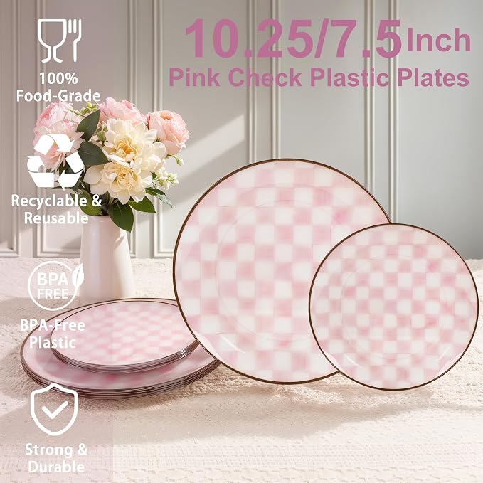 U-QE 20PCS Pink Plastic Plates for Party - Image 2
