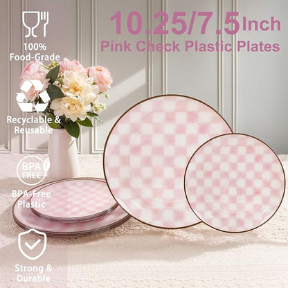 U-QE 20PCS Pink Plastic Plates for Party - Image 2