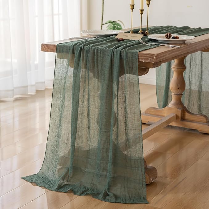 10Pcs Forest Green Cheesecloth Table Runner 120 Inches - Image 2