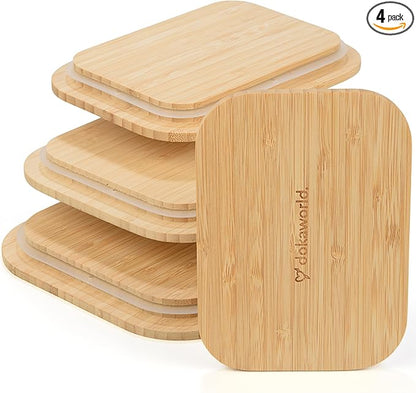 Natural Bamboo Lids Set for Food Storage Glass Containers (4pcs) - Lids are compatible with all Glass Food Storage Containers Sets
