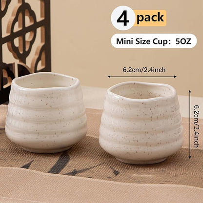 4pcs Japanese Tea Cup Set – Mini Size Cup 5OZ Ceramic Matcha Cup, Handless - Image 3