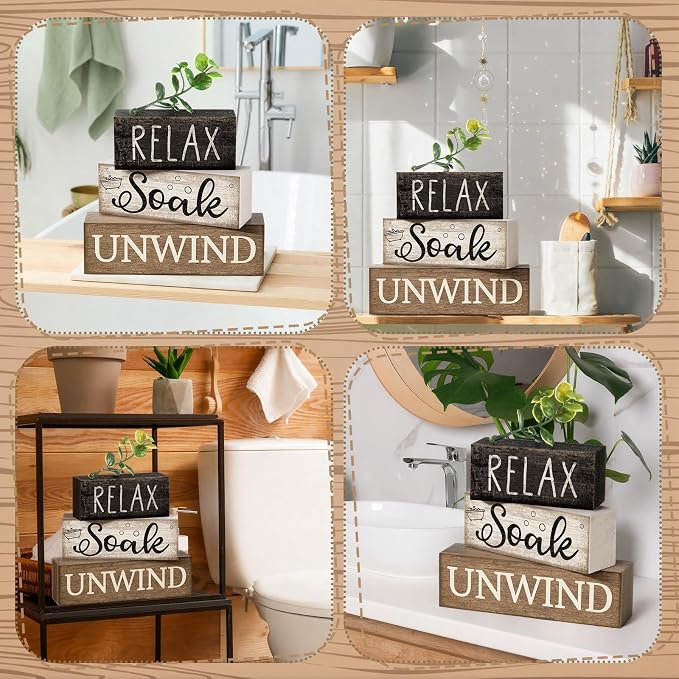 Moucuny 4 Pcs Bathroom Shelf Decor Sign Farmhouse Bathroom Decor and - Image 6