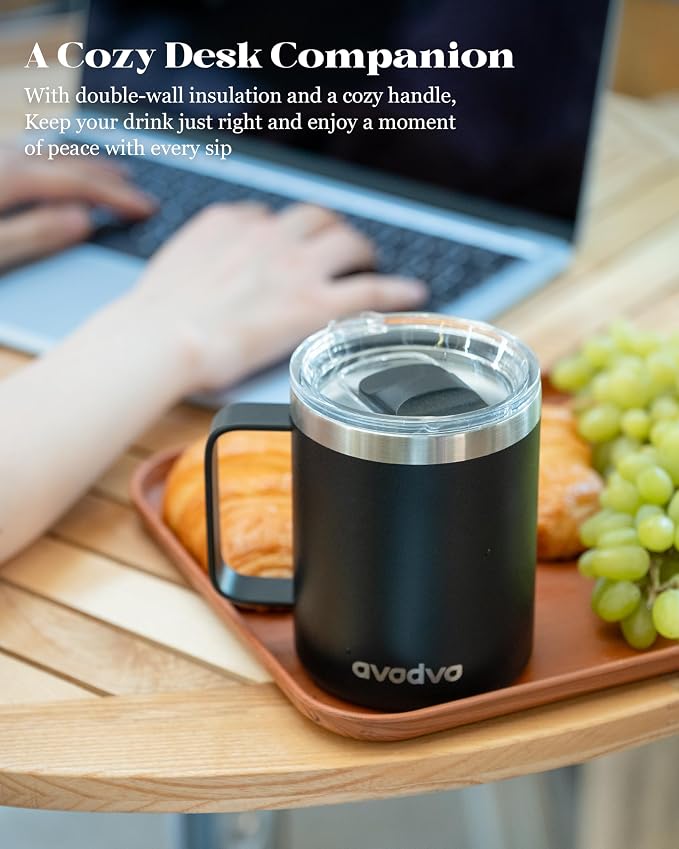 12oz Insulated Coffee Mug with Lid – Includes Two Lids, Stainless Steel Coffee - Image 5