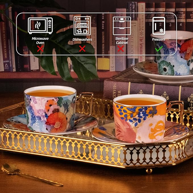 KAMMAK Tea Cups and Saucers Set of 2, Fine Bone China Coffee Cups, 569N | - Image 3