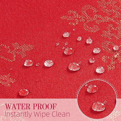 Cloth Place Mats Set of 8–Reusable Rectangular Waterproof Fabric Polyester Washable Wipeable Heat Resistant Jacquard Sparkling Metallic Snowflake for Kitchen Table(Red Gold/13x19 Inch)