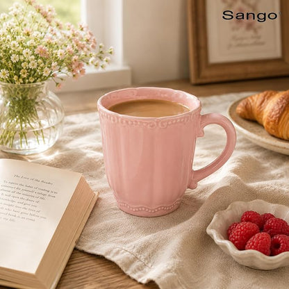SANGO Bethany Pink Mugs Set of 4, 15 oz Stoneware Pink Coffee Mugs, Vibrant - Image 9