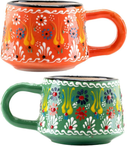 BCS 6 Oz Cappuccino Cups Set of 2, Hand-Painted Ceramic Coffee & Tea Mugs | by BCS