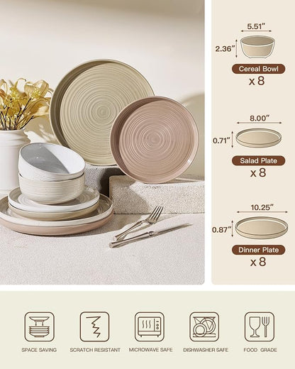 Stoneware Dinnerware Set for 8, Plates & Bowls, Chip & Scratch Resistant - Image 7