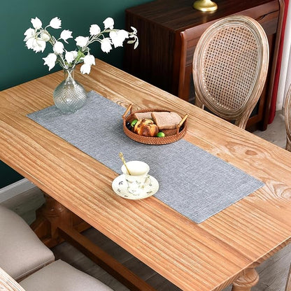 NEWISHER Farmhouse Rustic Faux Linen Solid Grey Table Runner 13x36inch | Grey by Newisher