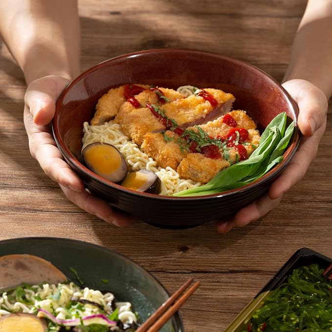 8 Inch Ceramic Ramen Bowl Set of 2, 40oz Japanese Bowls - Image 6