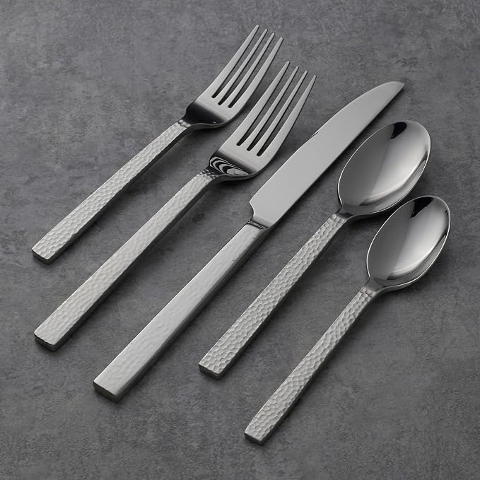 Oneida Chefs Table Hammered 45 Piece Everyday Flatware Set, Service - Image 2