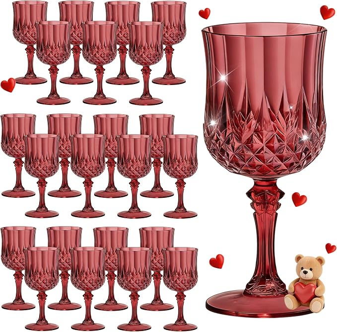 7OZ Plastic Wine Glasses, Reusable Vintage Goblets Unbreakable Drinking Glasses by Unknown
