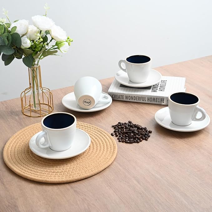 Bacimi® Espresso Cups and Saucers Set of 4 – 2.7oz Thick Barista Style - Image 6
