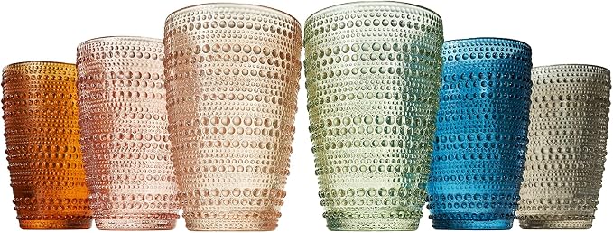 Khen Beaded Highball Tumbler Drinking Glasses Set | Set of 6 | Vintage Hobnail by Khen