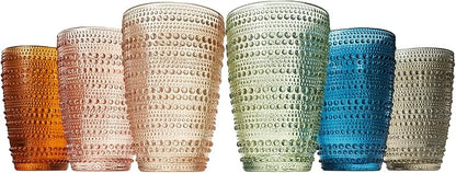 Khen Beaded Highball Tumbler Drinking Glasses Set | Set of 6 | Vintage Hobnail by Khen