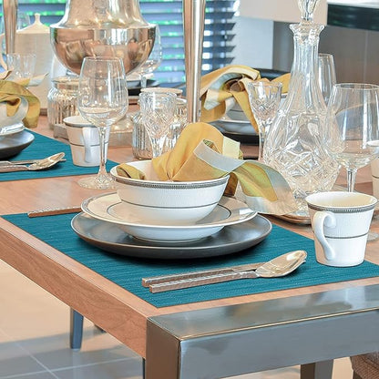 Winknowl Placemats, Washable Vinyl Woven Indoor and Outdoor Heat Stain and Water Resistant Elegant Table Mats for Dining Table Set of 8 (Blue)