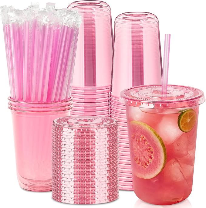 50 Sets - 16oz Pink Plastic Cups by Jycnolm