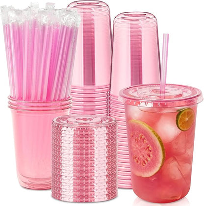 50 Sets - 16oz Pink Plastic Cups by Jycnolm