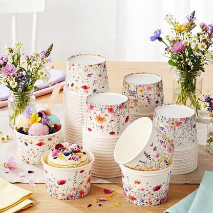 CHENGU 60 Pcs Wildflower Snack Cups 9 oz Flower Ice Cream Paper Bowls - Image 7