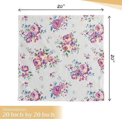 Maison d' Hermine Cloth Napkins Set of 4 100% Cotton Everyday Reusable Square Napkins Cloth Washable Dinner Party Wedding Restaurant Valentines Day Decorations Spring/Summer (Rose Garden, 20" x 20")