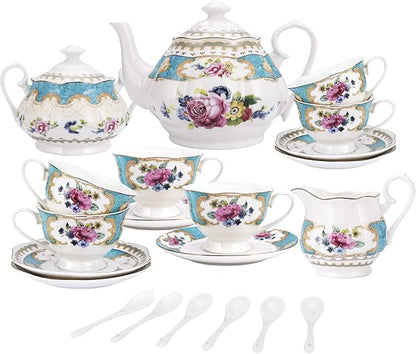 fanquare 15 Pieces European Retro Rose Tea Set, English Flora Tea Set by fanquare