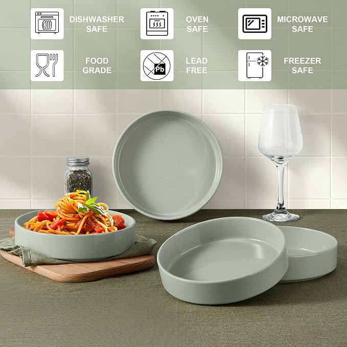 E-far Pasta Bowls Set of 4, 35oz Ceramic Large Salad Bowl Plates - Image 7