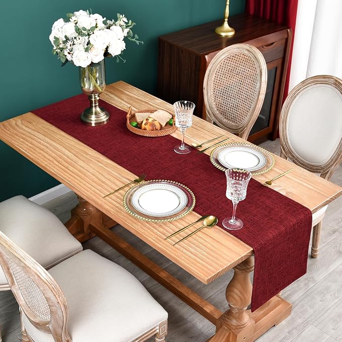 NEWISHER Reversible Double Layer Table Runner Faux Linen Fabric, 13x72inch | - Image 2