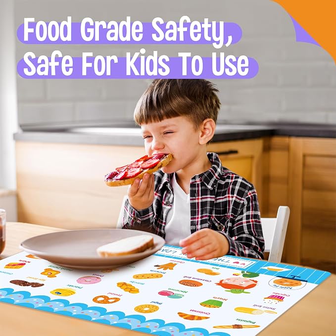 6 Pack Placemats for Kids, Non-Slip Washable Table Mats, Reusable Food Themed - Image 6