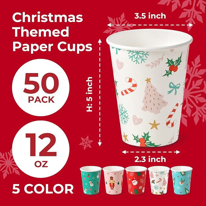 Fit Meal Prep 50 Pack 12 oz Christmas Disposable Coffee Cups, Premium Christmas - Image 2