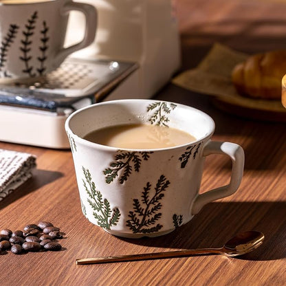 Coffee Mugs Set of 4 with Gold Spoon, 11 oz Ancient Style Hand-painted Ceramic - Image 5