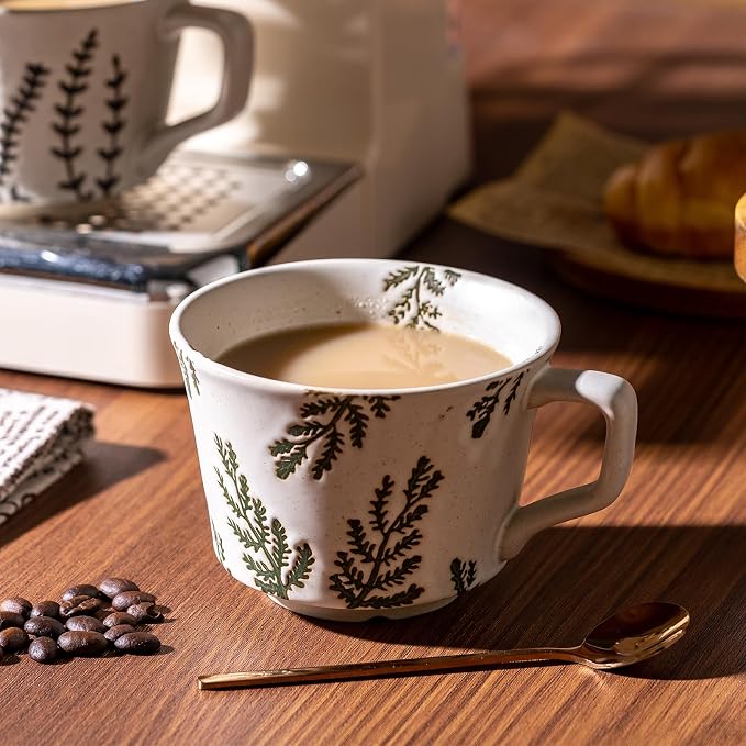 Coffee Mugs Set of 4 with Gold Spoon, 11 oz Porcelain Mug, Ceramic Tea Cups - Image 4
