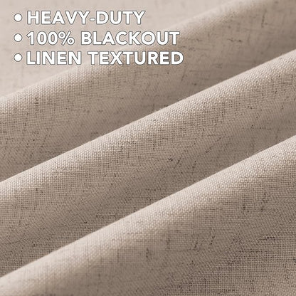 H.VERSAILTEX Linen Curtains 100% Blackout Curtains for Bedroom 108 inch Long Full Light Blocking Nature Linen Blended Window Curtains for Living Room Nickel Grommet (2 Panels, Heathered Sand)