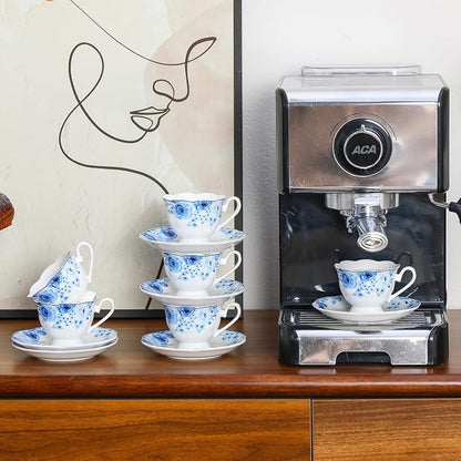 2.5oz Porcelain Demitasse Set of 6, 75ml Espresso Cup | Classic blue floral - Image 4
