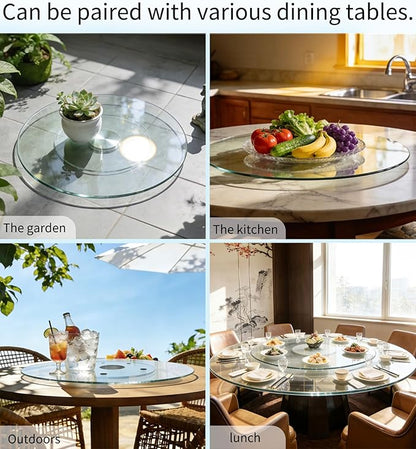 40" Glass Lazy Susan for Dining Table, Glass Turntable Table Centerpiece with 6 Rotating Wheels, 360° Smooth and Silent Spin Tabletop Rotating Tray, for Family Gatherings, Banquets, Weddings, 102 cm