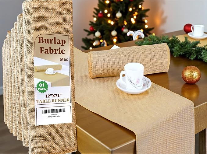 MDS® Pack of 1 Natural Burlap Table Runner, 12 x 72 Inch, Jute Vintage Rustic by MDS
